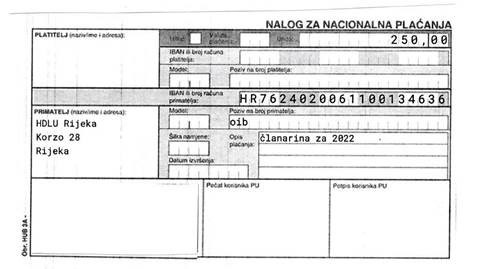 Uplatnica za članarinu