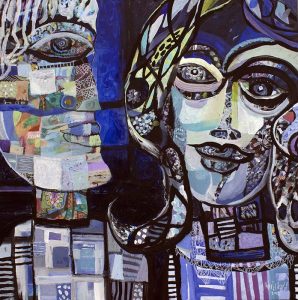 Boris Kačić PLAVI NOĆNI RAZGOVOR, 90 X 90 CM, MIXED MEDIA